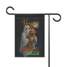 Load image into Gallery viewer, Halloween Garden Banner, Spooky Outdoor Decor, Fall Yard Flag, Pet Lover’s Holiday Sign, Ghost &amp; Dog Decoration
