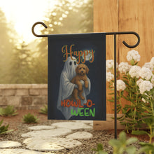 Load image into Gallery viewer, Halloween Garden Banner, Spooky Outdoor Decor, Fall Yard Flag, Pet Lover’s Holiday Sign, Ghost &amp; Dog Decoration

